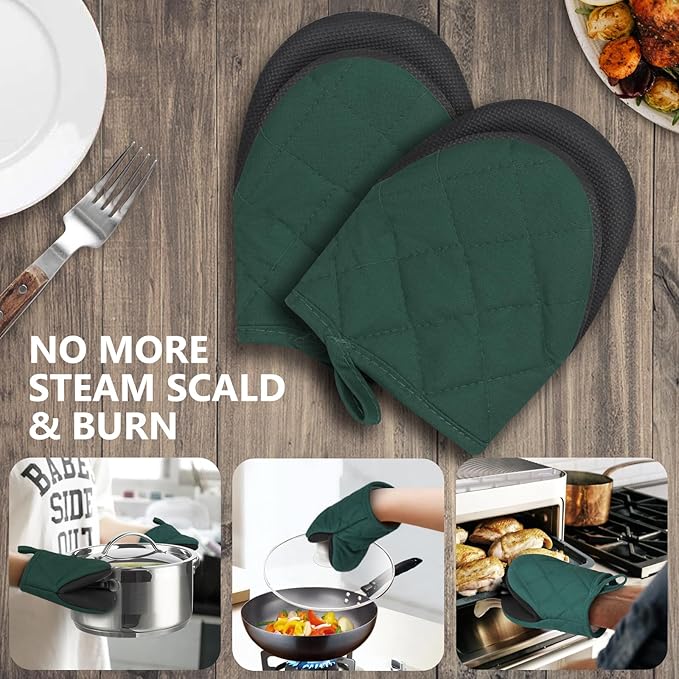 1 Pair Short Oven Mitts - Silicone Kitchen Oven Gloves High Heat Resistant 500℉, Mini Oven Mits with Non-Slip Grip Surfaces and Hanging Loop for BBQ, Baking, Cooking and Grilling (ArmyGreen) - Image 7