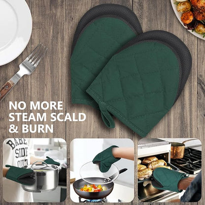 1 Pair Short Oven Mitts - Silicone Kitchen Oven Gloves High Heat Resistant 500℉, Mini Oven Mits with Non-Slip Grip Surfaces and Hanging Loop for BBQ, Baking, Cooking and Grilling (ArmyGreen) - Image 7