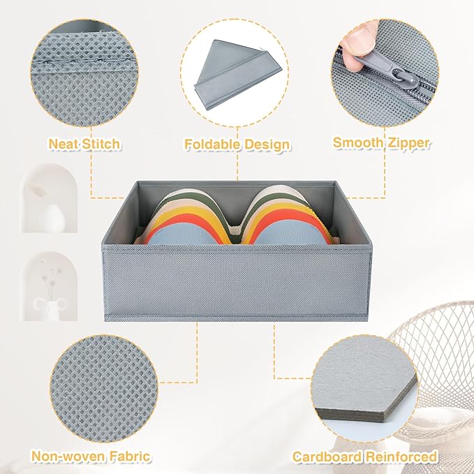DIMJ Drawer Organizer Clothes, 15 Pack Underwear Organizer, Foldable Closet Bins, Sock Organizer Bra Cube, Fabric Dresser Box for Clothes, Bra, Socks, Tie (Grey) - Image 3