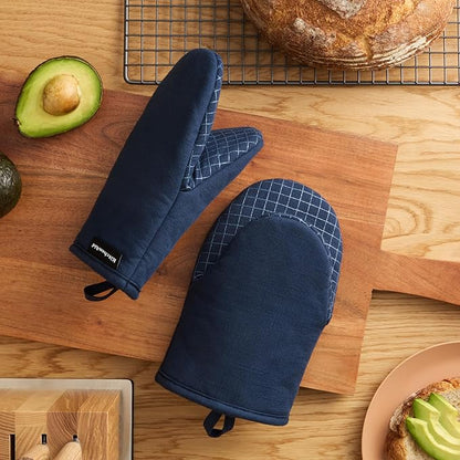 KITCHENAID Gourmet Series Gridlines Mini Oven Mitts 2-Pack Set, Heat Resistant up to 600°F, Soft Silicone Grip, Magnetic Cuff, Ink Blue, 5.5"x9" - Image 2