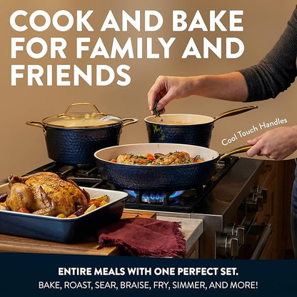 Gotham Steel Hammered 20Pcs Ceramic Cookware Set, Induction Pots and Pans Set Non Stick with Deep Fry Pan, Steamer, & Bakeware, Non Toxic PFOA PFOS Free, Oven & Dishwasher Safe