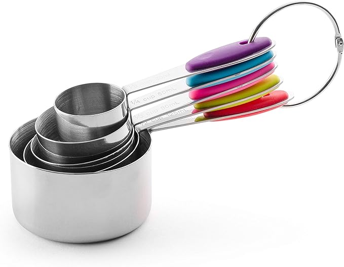 Bellemain Stainless Steel Measuring Cups Set of 5 – Nesting Metal Measuring Cups for Kitchen – Dry & Liquid Measurements (ML & OZ), Dishwasher Safe, Ergonomic Design with Colored Handles - Image 4