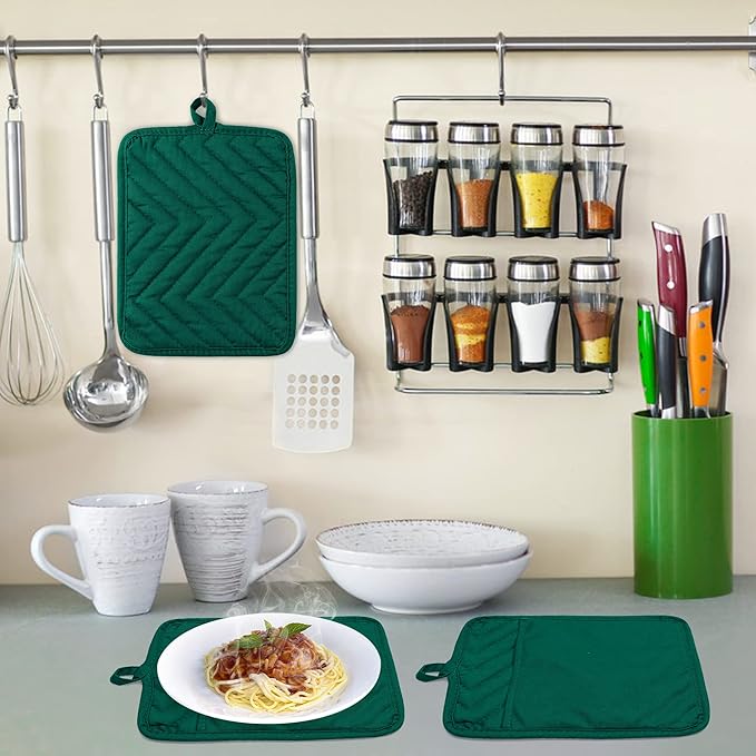 GROBRO7 5Pack Pocket Pot Holders Cotton Heat Resistant Potholder Multipurpose Hot Pads Machine Washable Oven Mitts Heat Pads for Daily Kitchen Baking and Cooking 8.9 x 6.9 in Dark Green - Image 5