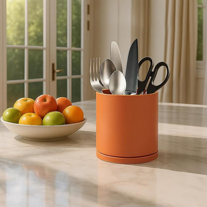 D'vine Dev 360° Rotating Utensil Holder – 5" Kitchen Utensil Crock for Countertop, Modern Cooking Tool Organizer for Kitchen Storage & Décor, Pumpkin, 72-X-E-1