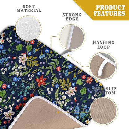 Flower Floral Dish Drying Mat Microfiber Navy Blue Absorbent Drying Pad for Kitchen Counter Small - Image 4