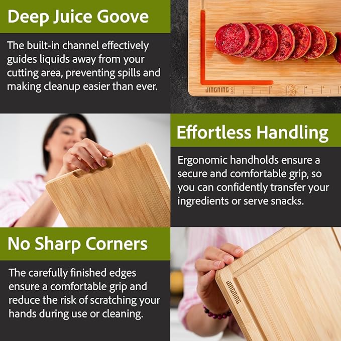 JINGNING Large Wooden Cutting Boards for Kitchen for Chefs – Anti-Cut Chopping Board with Laser Engraved Inch Ruler, Charcuterie Accessories, Meal Prep,16 * 12 Inch