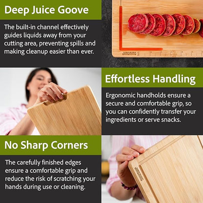 JINGNING Large Wooden Cutting Boards for Kitchen for Chefs – Anti-Cut Chopping Board with Laser Engraved Inch Ruler, Charcuterie Accessories, Meal Prep,16 * 12 Inch