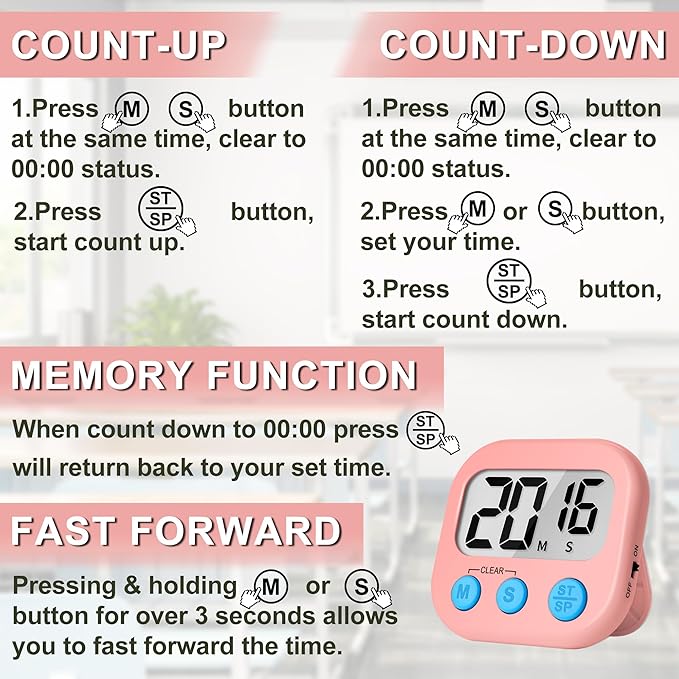 ZILLEEN Classroom Timer for Kids Teachers 2 Pack Digital Timers, Purple & Pink - Image 8