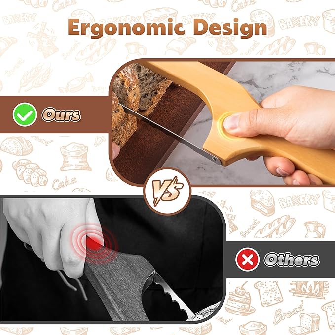 Bread Knife for Homemade Bread, 14.5" Wooden Sourdough Bread Knife, Sourdough Bread Slicer, Bow Design, Easy to Cut Into Uniform Thin Slices, Bread Saw for Cutting Sourdough Bread, Bagel, Baguette Etc