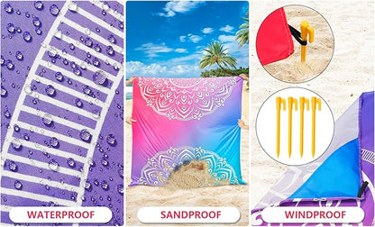 HIHOHO Beach Blanket Waterproof Sandproof Extra Large Beach Mat 79" X 83"/120"x108"for 1-8 Adults Quick Drying Durable Outdoor Picnic Mat for Beach Travel Camping Hiking