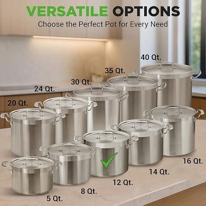 NutriChef 12-Quart Stainless Steel Stockpot with Stainless Steel Lid - 18/8 Food Grade Heavy Duty Large Stock Pot for Stew & Soup, Works w/Induction - Image 4