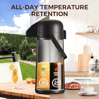 Coffee Carafe for Keeping Hot - Gezoss 102OZ / 3L Airpot Coffee Dispenser with Pump - Large Coffee Carafe for Hot Drinks Tea Liquid - Insulated Stainless Steel Hot Water Beverage for Parties,Black - Image 4
