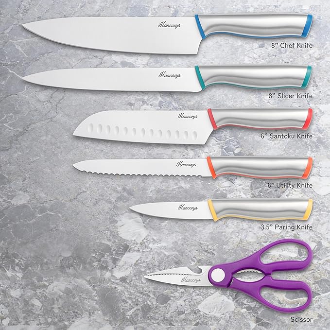 Knife Set, 11 Pcs Kitchen Knives Set, Enduring Razor-Sharp German High Carbon Stainless Steel Chef Knife Set with 5 Blade Guards, Perfect Holiday Gifts for Kitchen - Image 3