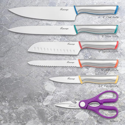 Knife Set, 11 Pcs Kitchen Knives Set, Enduring Razor-Sharp German High Carbon Stainless Steel Chef Knife Set with 5 Blade Guards, Perfect Holiday Gifts for Kitchen - Image 3