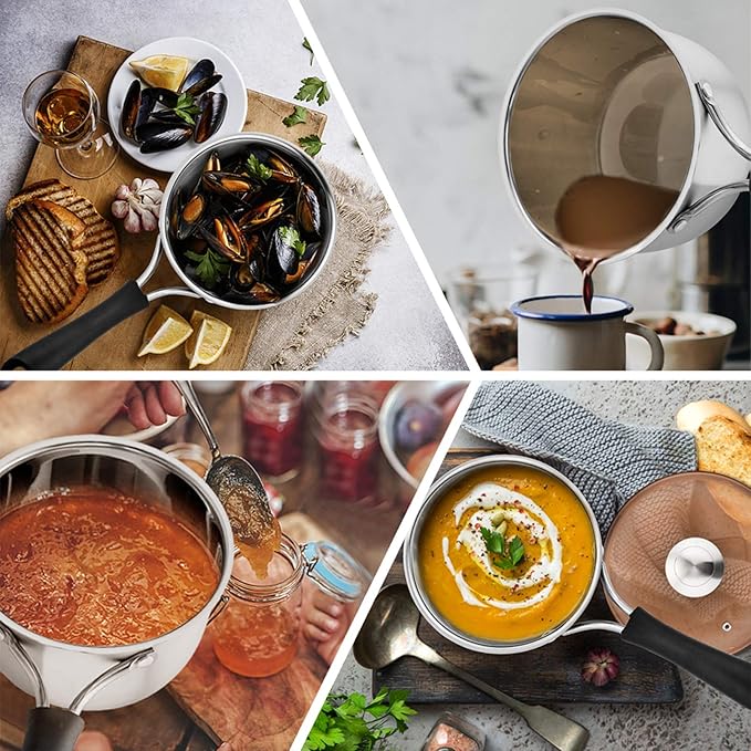P&P CHEF 1 & 2 Quart Saucepan Small Pot, Stainless Steel Saucepan with Lid, Small Sauce Pan for Home Kitchen Restaurant Cooking, Visible Glass lid & Bakelite Heat-Proof Handles,Dishwasher Safe, 2 Pcs - Image 4