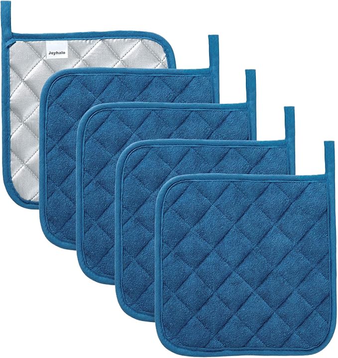 Pot Holders Buffalo Plaid Cotton Heat Resistant Potholder, Pot Holder, Hot Pads, Trivet for Cooking and Baking (5, Federal Blue) by Joyhalo