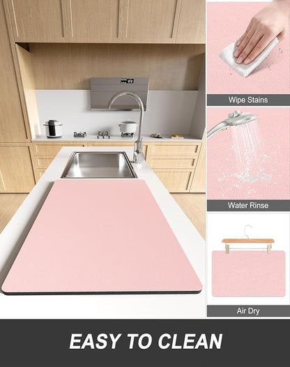 Rnivvi Dish Drying Mat for Kitchen Counter, 12 x 19" Super Absorbent Drainer Pad Easy Clean Dish Rack Pad, Non-Slip Heat Resistant Coffee Bar Mats for Coffee Machine Station Accessories Decor, Pink - Image 6
