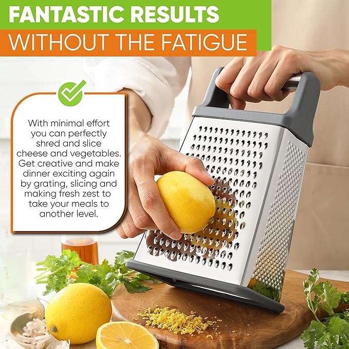 Spring Chef Professional Cheese Grater - Stainless Steel Box Grater for Kitchen, XL Size, 4 Sides - Perfect Shredder for Parmesan Cheese, Carrot, Potato, Ginger - Dishwasher Safe - Gray - Image 7