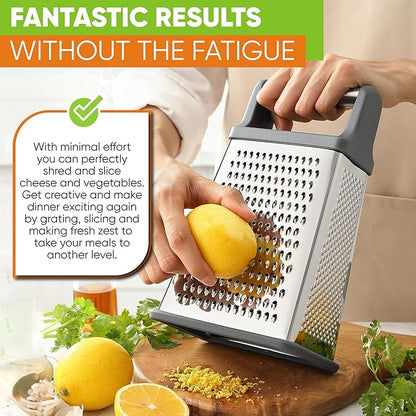 Spring Chef Professional Cheese Grater - Stainless Steel Box Grater for Kitchen, XL Size, 4 Sides - Perfect Shredder for Parmesan Cheese, Carrot, Potato, Ginger - Dishwasher Safe - Gray - Image 7