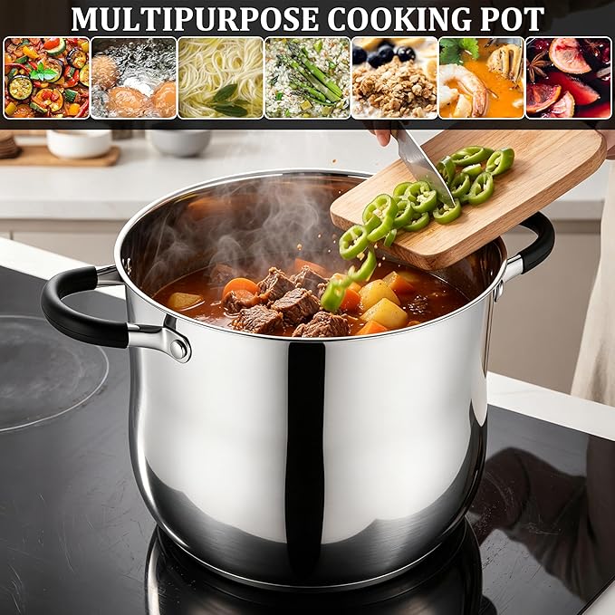 E-far 12 Quart Stock Pot, Stainless Steel Pot with Lid for Cooking Soup Simmering Stew, Tall Induction Pot w/Tri-Ply Thick Base, Large Cooking Pot w/Dual Heat Proof Handles, No-Toxic & Dishwasher Safe - Image 8
