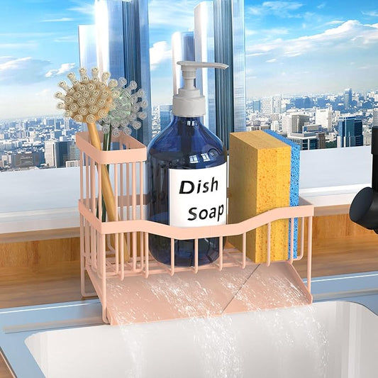 Fssvcd Maifan Sink Caddy Sponge Holder for Kitchen with Brush Holder and Stainless Steel Self Drain Tray, Rustproof Kitchen Sink Organizer for Sponge, Soap Dispenser Storage Accessories Pinky White by Unknown