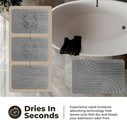 TOSORO - Stone Bath Mat Diatomaceous Earth Shower Mat Non-Slip Super Absorbent Diatomite Stone Bath Mats for Bathroom Floor Quick Drying Natural Easy to Clean (23.5 x 15) - Graphite, 2pcs