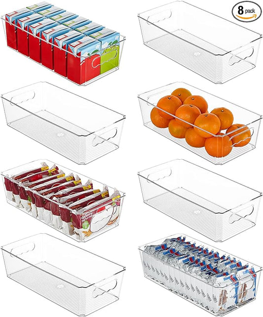 Vtopmart 8pcs Clear Organizers and Storage Bins, Plastic Storage Containers with Handles for Fridge, Freezer, Pantry, Cabinet, Kitchen Organization