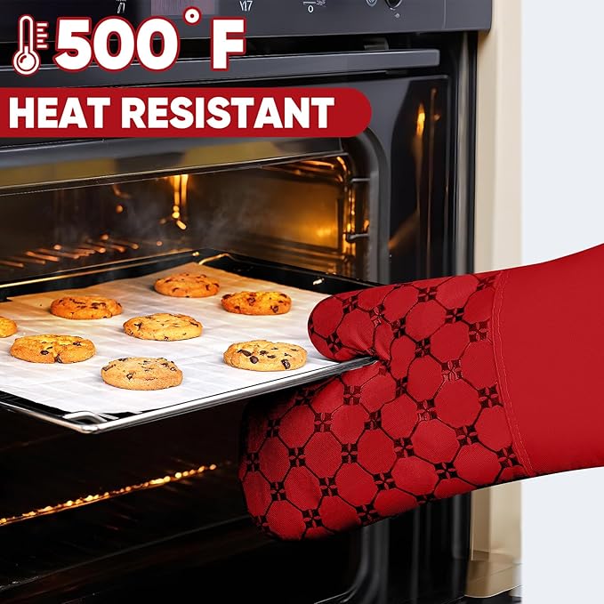 Oven Mitts Kitchen Towels Dishcloths with Pot Holders Sets 12PCS, Dish Towels Sets, Oven Gloves Pot Pads Heat Resistant 500 Degrees with Non-Slip Silicone Surface for Cooking Baking Grilling Red - Image 4