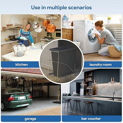 Pull Out Trash Can Under Cabinet & Under Sink - Heavy Duty Sliding Adjustable Cabinet Garbage Can Organizer, Requires Minimum Cabinets Opening 13" W X 18" D,Chrome Finish (Waste Bin Not Included)