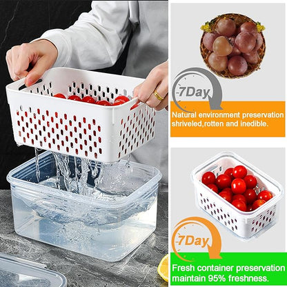 5 Pack Large Fruit Storage Containers for Fridge with vent holes and handle，Airtight Food Storage Containers Keep Fruits, Vegetables, Berry, Meat Fresh longer,BPA-free Fridge Storage Container