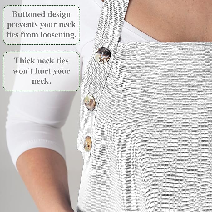 TOSHE Kitchen Apron Waterdrop Resistant Cotton Apron with adjustable Aprons for Women with Pockets 10 Color option Cooking Silver Apron (Silver) - Image 8