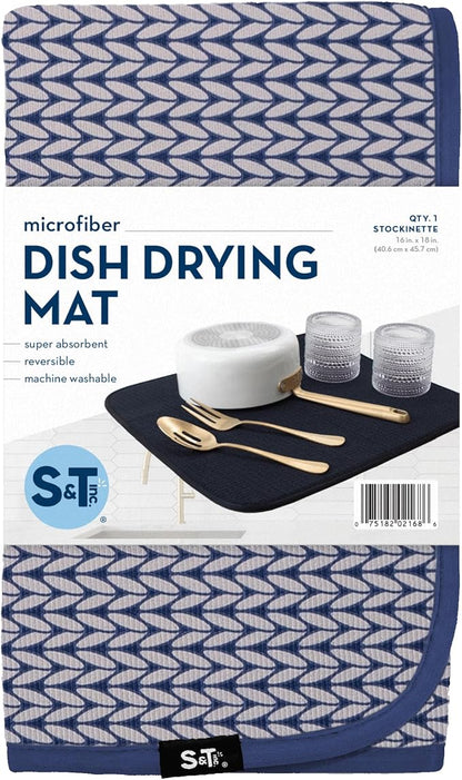 S&T INC. Dish Drying Mat, 16” x 18”, Absorbent Microfiber Kitchen Counter Mat, Dish Drying Pad for Dishes, Utensils, Pots and Pans, Large, Blue Stockinette - Image 8