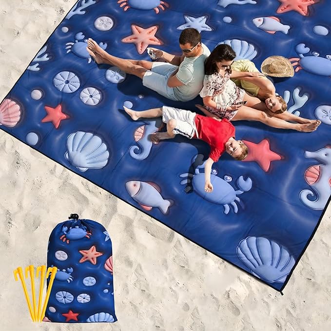 WIWIGO Beach Blanket Waterproof Sandproof Beach Mat 79" X 83"/10'x9'for 2-8 Adults Quick Drying Outdoor Picnic Mat Beach Accessories for Travel, Camping, Hiking - Image 6