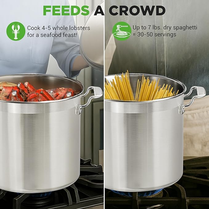 NutriChef Stainless Steel Cookware Stock Pot - 24 Quart, Heavy Duty Induction Soup Pot With Lid, Induction, Ceramic, Glass and Halogen Cooktops Compatible - NCSPT24Q - Image 4