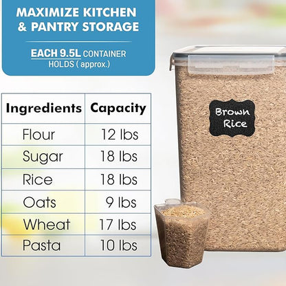 Shazo 2 PC (9.5L | 321 Oz) Extra Large Bulk Food Storage Containers with Airtight Lids for Flour, Sugar, Rice, Cereal & Pasta - Leakproof, BPA-Free Plastic Canisters for Kitchen & Pantry Organization - Image 3