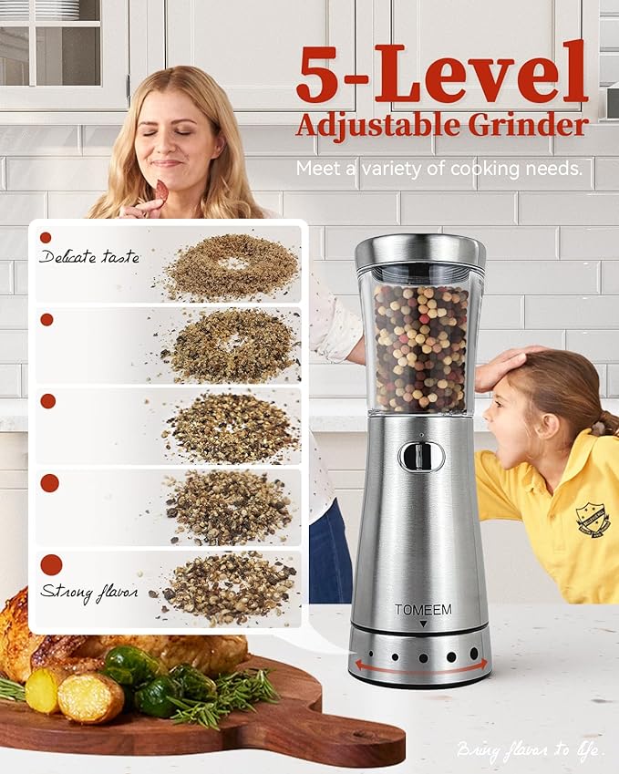 Electric Salt and Pepper Grinder Set with Storage Base, Stainless Steel Rechargeable Salt and Pepper Grinder Set with 4.5 oz Large Capacity, 1.8" Wide Mouth, Adjustable Coarseness, Ideal for Kitchen - Image 2