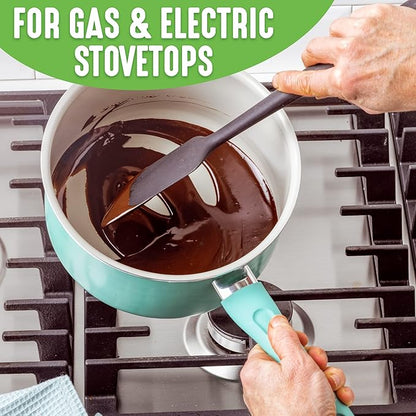 GreenLife Soft Grip Diamond Sandstone Healthy Ceramic Nonstick, 2QT Saucepan Pot with Lid, PFAS-Free, Dishwasher Safe, Turquoise and Cream - Image 6