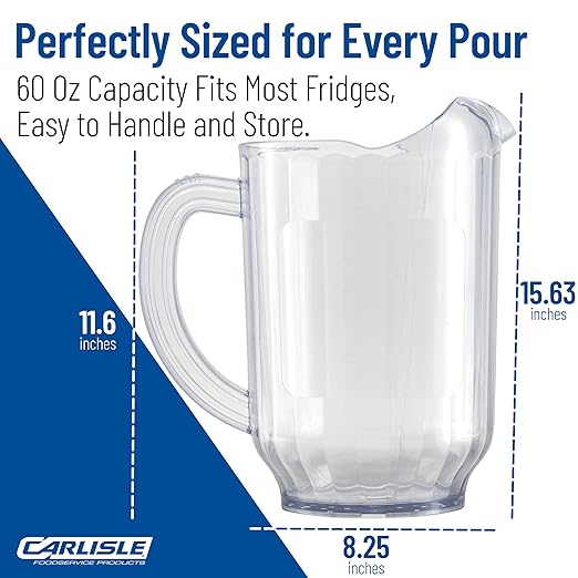 Carlisle FoodService Products Versapour Clear Pitcher Tall Pitcher for Restaurants, Catering, Kitchens, Plastic, 60 Ounces, Clear - Image 4