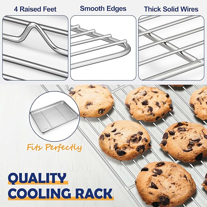 16 Inch Baking Sheet Pan with Rack Set, Joyfair Stainless Steel Toaster Oven Pans Tray & Cooling Racks for Cookie/Jelly Roll/Bacon/Meat, Commercial Metal & Rust-free, Dishwasher Safe - Image 4