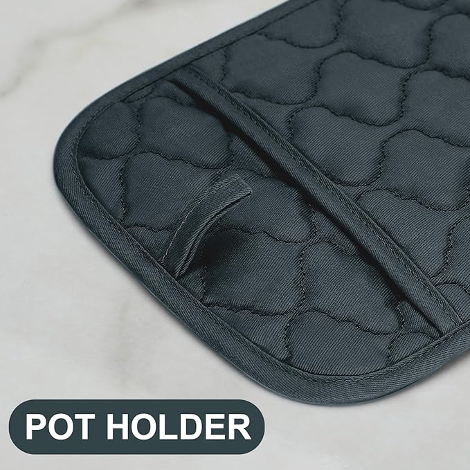 Oven Mitts Pot Holders Sets/Kitchen Towels and Dishcloths,Oven Gloves Kitchen Dish Towels 500 Degree Heat Resistant Potholders with Non-Slip Silicone Surface for Cooking,Grilling,Baking-Deep Green - Image 3