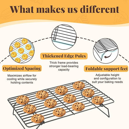 Cooling Racks for Cooking and Baking - 3 Tier Stackable Grid Wire Baking Rack for Oven Cooking, Baking, Grilling, Roasting - Dishwasher Safe Bacon Rack - Black - Image 3