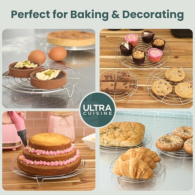Ultra Cuisine 3 Set Round Cooling Racks for Cooking and Baking – Oven & Dishwasher-Safe, 100% Stainless Steel Steaming and Baking Rack - Fits Air Fryer, Pressure Cooker & Cake Pan (7.5, 9 & 10.5 Inch) - Image 9