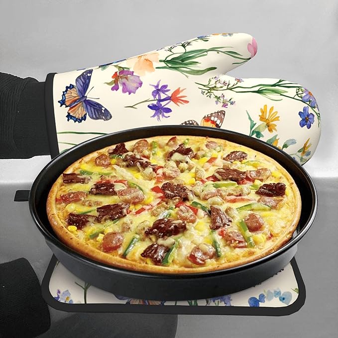 Vintage Floral Oven Mitts and Pot Holders Spring Summer Kitchen Accessories Set of 2 Wildflower Herb Flowers Gloves Potholder for Chef Cooking Baking Grilling BBQ - Image 7