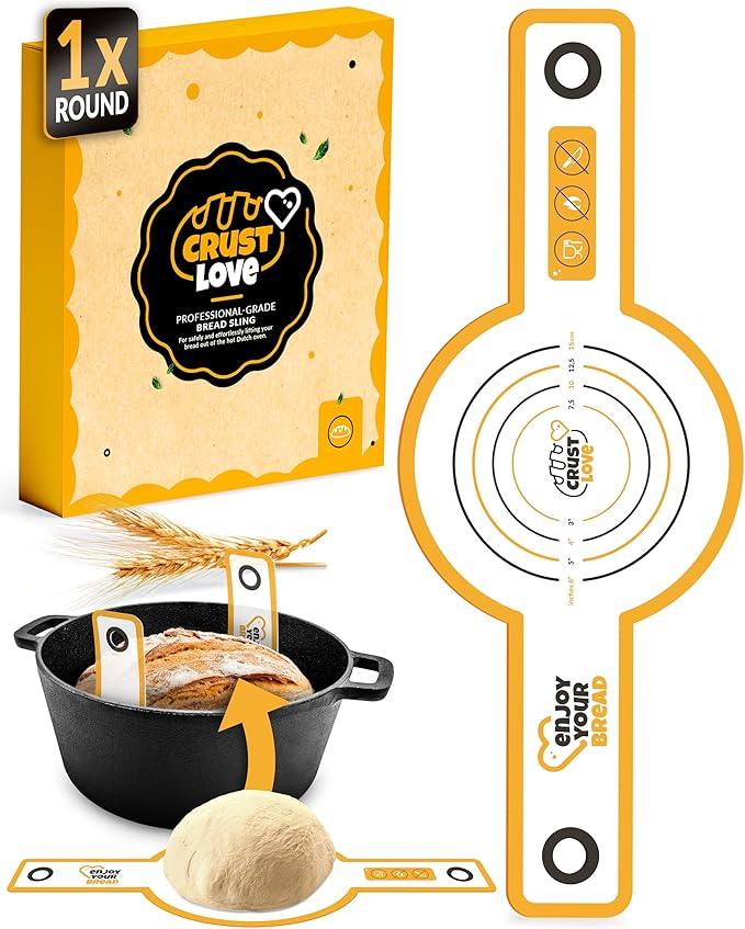 CRUSTLOVE Silicone Bread Sling for Dutch Oven – Non-Stick Sourdough Sling & Baking Mat – Reusable & Easy to Clean – Heat Resistant to 480°F – Silicone Sourdough Sling for Artisan Bread Baking Supplies by CRUSTLOVE