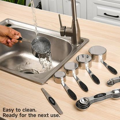 Magnetic Measuring Cups and Spoons Set, Strong N45 Magnets, 304 Stainless Steel, Double-Sided Measuring Spoons, 14-Piece Set with Leveler for Baking & Cooking - Image 6