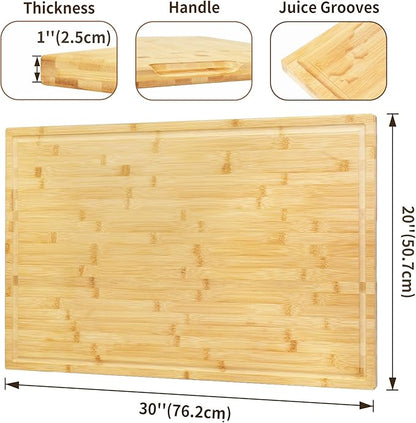 Utoplike Extra Large Cutting Board for kitchen, 30 x 20 Inch Bamboo Chopping Boards, Wood Stove Top Cover, Over the Sink Butcher Block with Juice Groove for Turkey, Meat, Vegetables, BBQ, 1"Th