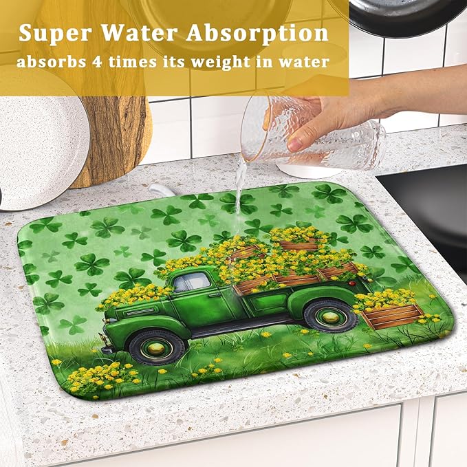 Holiday Truck Drying Dish Mat Green Lovely Clovers Decoration Cloth Dish Drain Mat Small - Image 7