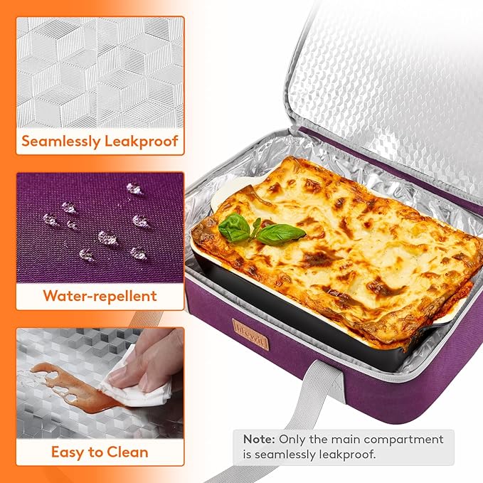 Lifewit Insulated Double Decker Casserole Carrier, Expandable Lasagna Lugger Tote Bag for Hot or Cold Food, Fits 9" x 13" Baking Dish for Potluck Parties, Picnic and Cookouts, Purple