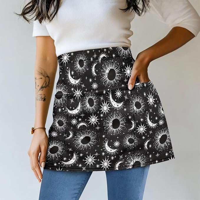 Server Apron with 3 Pockets, Waterproof Oil Waitress Waiter Half Apron for Restaurant Hotel Kitchen Cafe