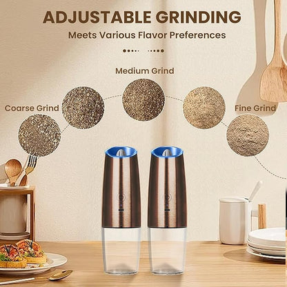 Rechargeable Electric Salt And Pepper Grinder Set, Automatic Gravity Electric Salt And Pepper Grinder Set, Adjustable Roughness, Led Light, 2 Pack, (Copper) - Image 3